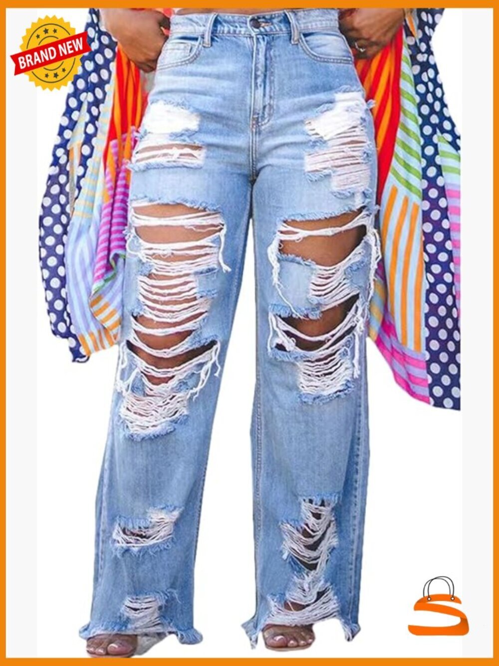 High Waisted Straight Wide Leg Distressed Baggy Y2K Jeans